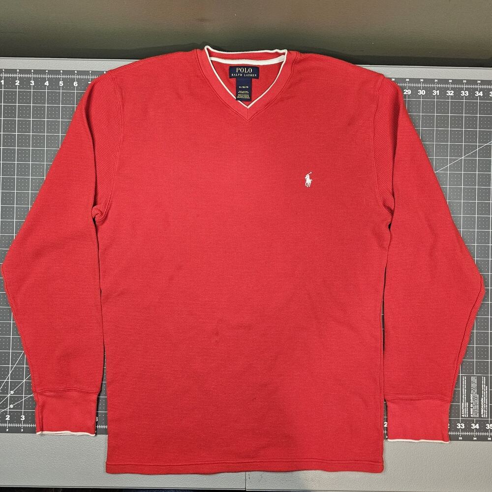 Polo Ralph Lauren Thermal Shirt XL Red V Neck Sleep Underwear Waffle Knit Pajama